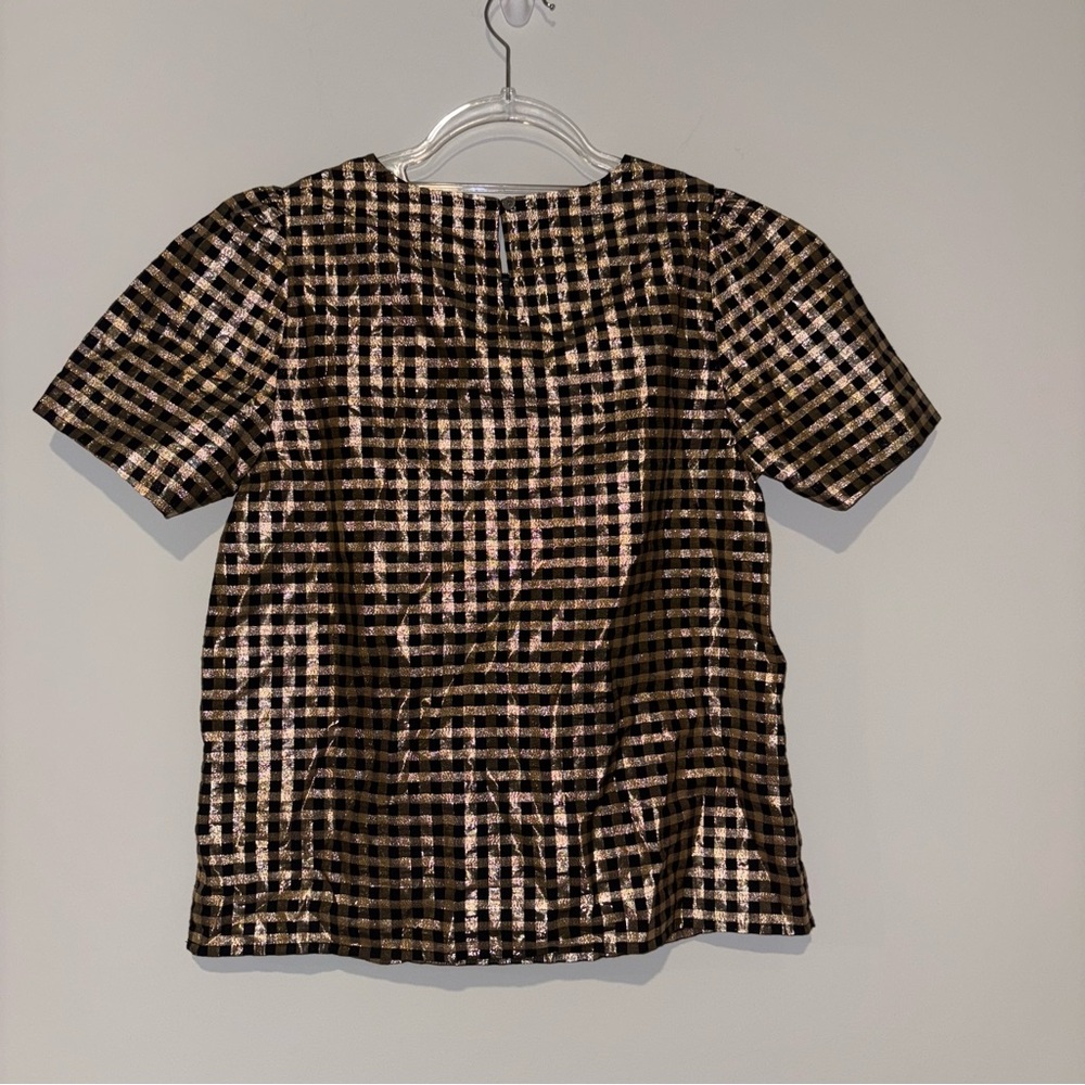 J.Crew Lurex Gold puff sleeve top gold black size XS - Picture 3 of 5